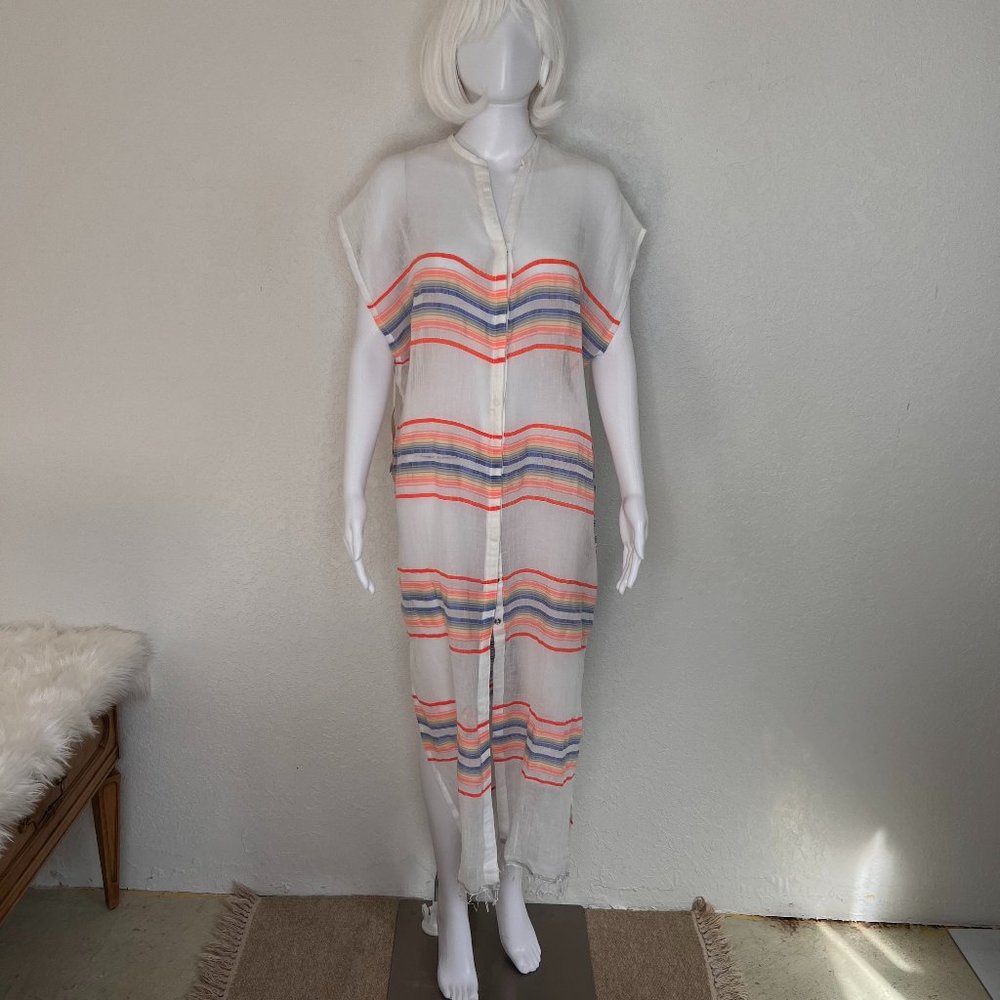 NWT‎ Lemlem Elsi Split Button Daftan Snap Front Sheer Caftan, Small
